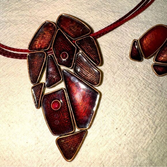 Rustic Mosaic Statement Necklace and Earring Set - Picture 2 of 6